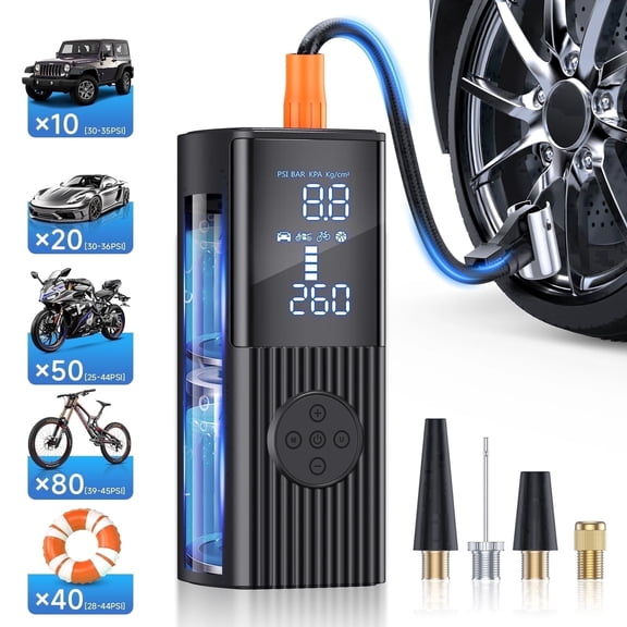 GEYILO Tire Inflator Portable Air Compressor – 150PSI Cordless Air Pump for Car Tires, 3X Faster, Auto Shutoff, 5 Modes