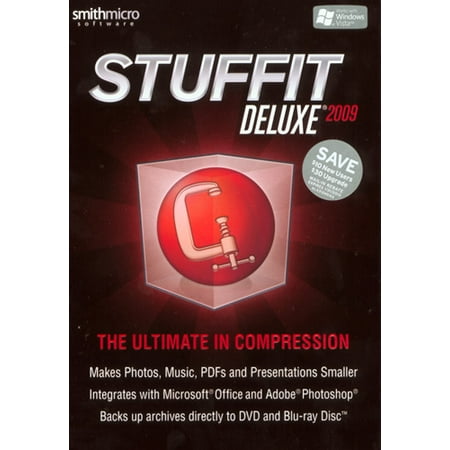 StuffIt Deluxe '09 for Windows PC- XSDP -11371 - StuffIt Deluxe 2009 archives, protects and secures your stuff better than ever before!  Makes photos, music, PDFs and presentations smaller,