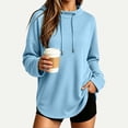 thumbnail image 2 of Women's Oversized Drawstring Hoodies Mock Neck Long Sleeve Curved Hem Pullover Soft Lightweight Tunic Sweatshirt Fall Fashion Tops Light Blue, 2 of 9