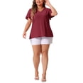 thumbnail image 2 of Agnes Orinda Women's Plus Size Mother's Day Flare Sleeve Blouse V Neck Spring Summer Hollow T-Shirt Tops 3X Burgundy, 2 of 6