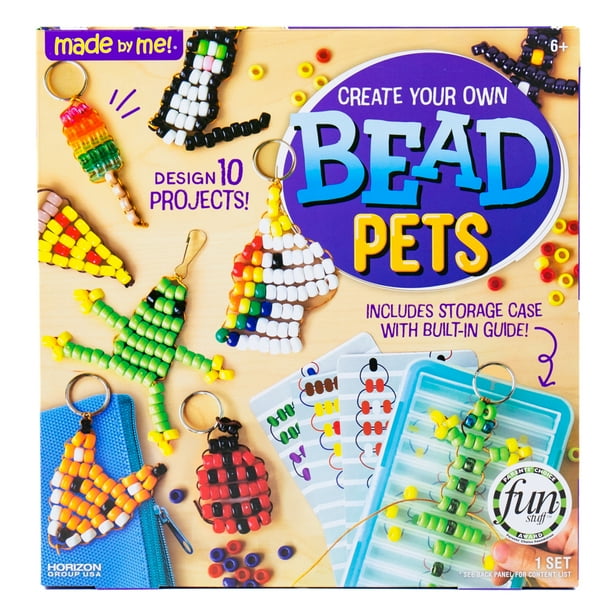 Made by Me Make Your Own Pony Bead Bead Pets & Keychain Kit with Templates & Storage Case, Ages