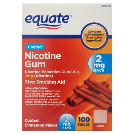 Equate Nicotine Gum to Stop Smoking, 2 mg, Cinnamon Flavor, 100 Count