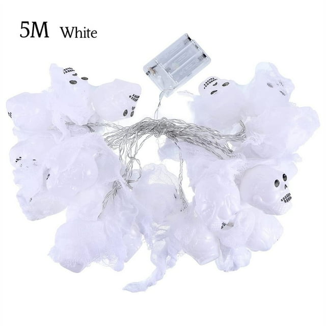 Light String Halloween LED Ghost Battery Lamp Festival Horror Party Decoration 20 LED White 5m