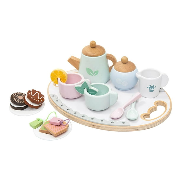 Juego de Té de Madera para Niñas, Juguetes para Niñas, 16 Piezas, Juego de Té para Niños de 3, 4, 5, 6 años, Regalo de Cumpleaños