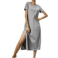 thumbnail image 2 of Qiopertar Robe d'Été Mode Femme Manches Courtes Col Rond Couleur Unie Grandes Économies de Vacances! Moins de 5$ jusqu'à 90 % de Réduction, 2 of 4