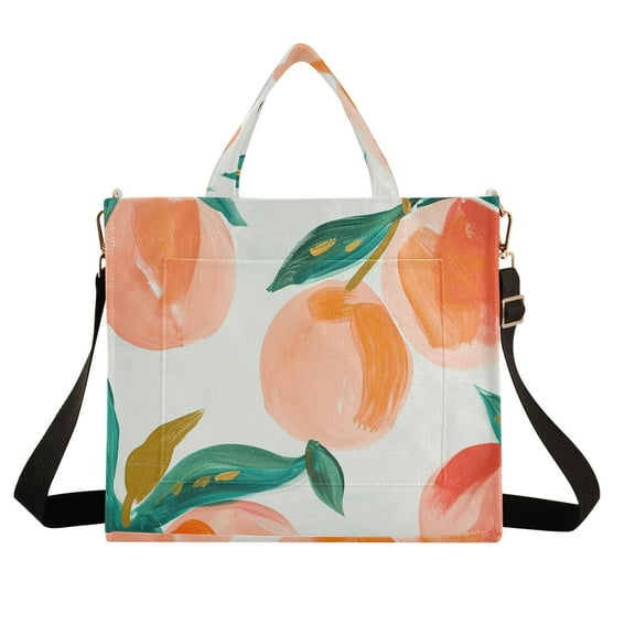 Peaches Corduroy Tote Bag Handbag Large Messenger Bag Shoulder Crossbody Zipper Bag Purse