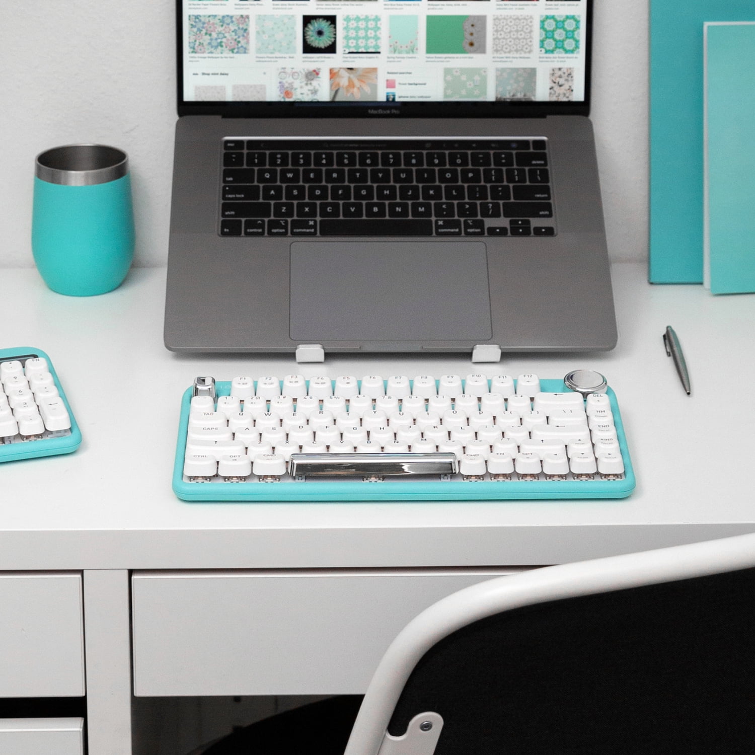 Azio IZO Bluetooth and USB Mechanical Computer Keyboard with Red Switches (Mint Daisy), IK409
