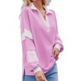 thumbnail image 5 of Women's Color Block Oversized Polo Sweatshirt V Neck Long Sleeve Casual Pullover Loose Tops, 5 of 6