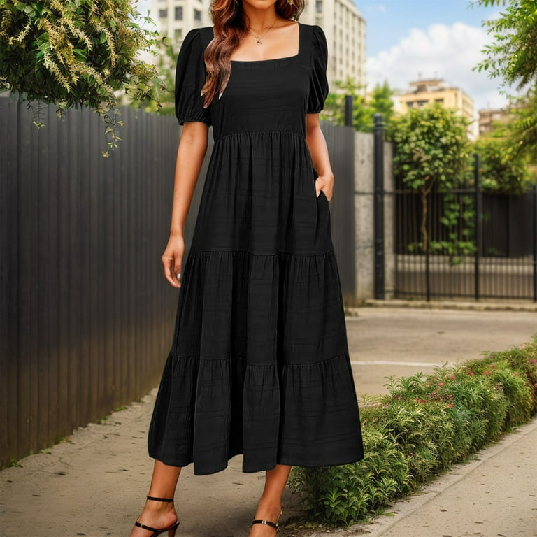 black puff sleeve summer dress Petite Black Cotton Voile Sweetheart Neck Midi Dress  Ro&Zo