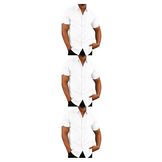 stanreset 1/2/3 Fête Randonnée Chemise Homme Simple Boutonnage Été Boutonnée Manches Courtes Polyester Mode Cadeau d'Anniversaire Blanc TG 3 Pcs