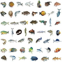 Hzzsbu 50 Pcs Fish Stickers - Waterproof Ocean Animal Decals for Kids Party, Scrapbook, Skateboard, Phone & Laptop