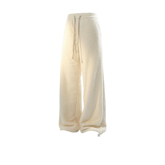 CONROSES Mens Fleece Pants Solid Color Thick Pants for Men Casual Wide Leg Elastic Waist Drawstring Soft Warm Fall Winter Trousers With Pockets