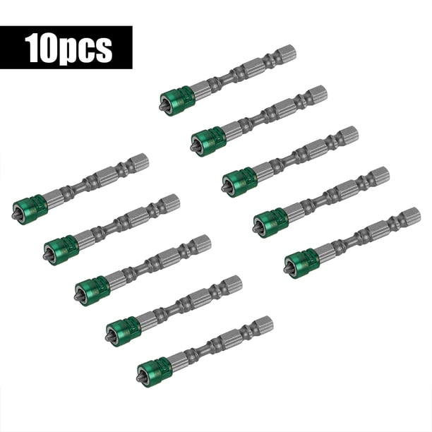 10 puntas de destornillador magnético PH2 con vástago hexagonal de 1/4 de pulgada, punta de destornillador eléctrico (imán verde)