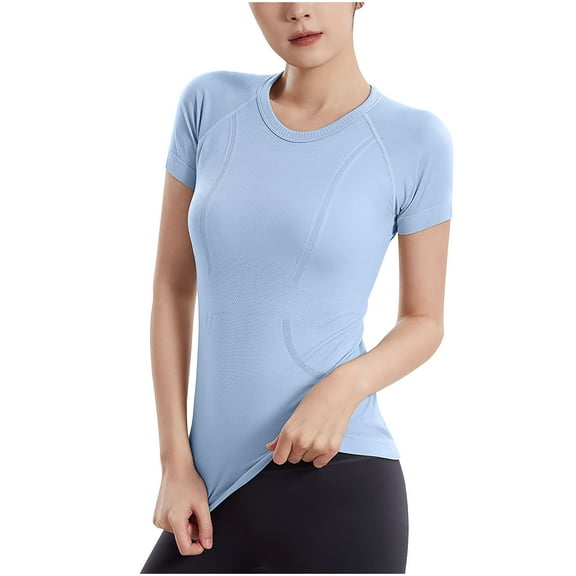 Women's Workout Top, Stretch Yoga Shirt Fitted Athletic Tee for Women, Nylon Spandex Fitness Short Sleeve Round Neck