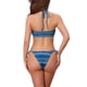 thumbnail image 3 of Conjuntos de bikini de rayas en bloque de color para mujer, traje de baño de 2 piezas con top halter y parte inferior triangular en azul medio, 3 of 5