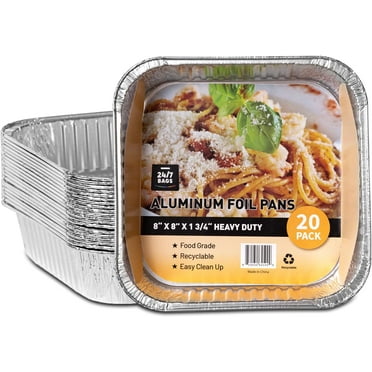 20 Count Aluminum Foil Pans, Square 8"x8"x 1.75", Food Grade, Disposable, No Lids