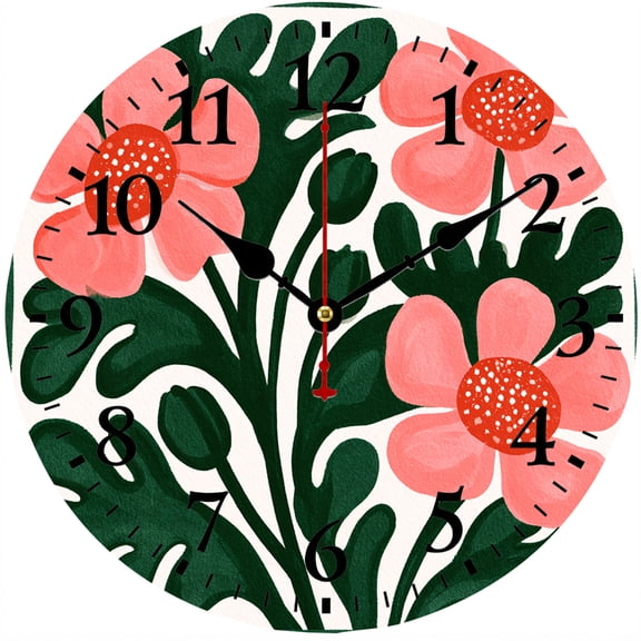 9.84 Inch Floral Wall Clock, Battery Operated Analog Clock with Easy-to-Read Numbers for Living Room, Bedroom, Kitchen and Office Decor