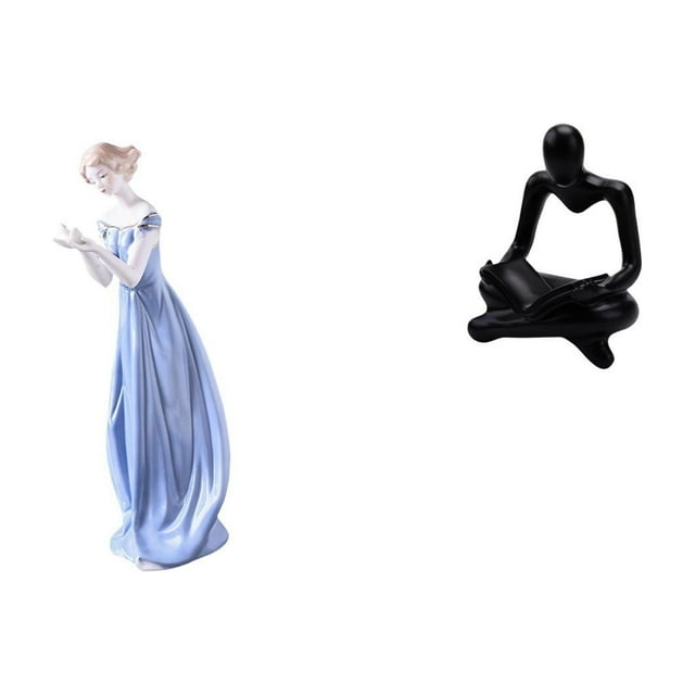 Figura de escritorio,Estatua de niña linda de escritorio,adorno nórdico moderno,Figura de niña para oficina,porche,dormitorio y sala de estar.,Figura de pensador abstracto,Estatua de