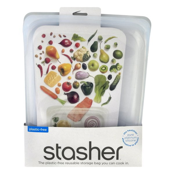 Stasher, Reusable Silicone Food Bag, Half Gallon Bag, Clear, 64.2 fl oz