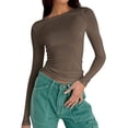 thumbnail image 3 of Camisetas de punto acanaladas ajustadas básicas con cuello cuadrado de manga larga sexy para mujer, 3 of 5