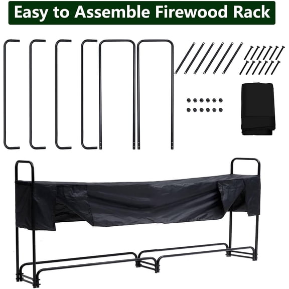 Historyli 8 FT Outdoor Firewood Rack,Heavy Duty Firewood Holder with Waterproof Cover for 1/2 Cord Firewoods Racks,Log Storage Rack for Indoor Outdoor Fireplace,Two Sections