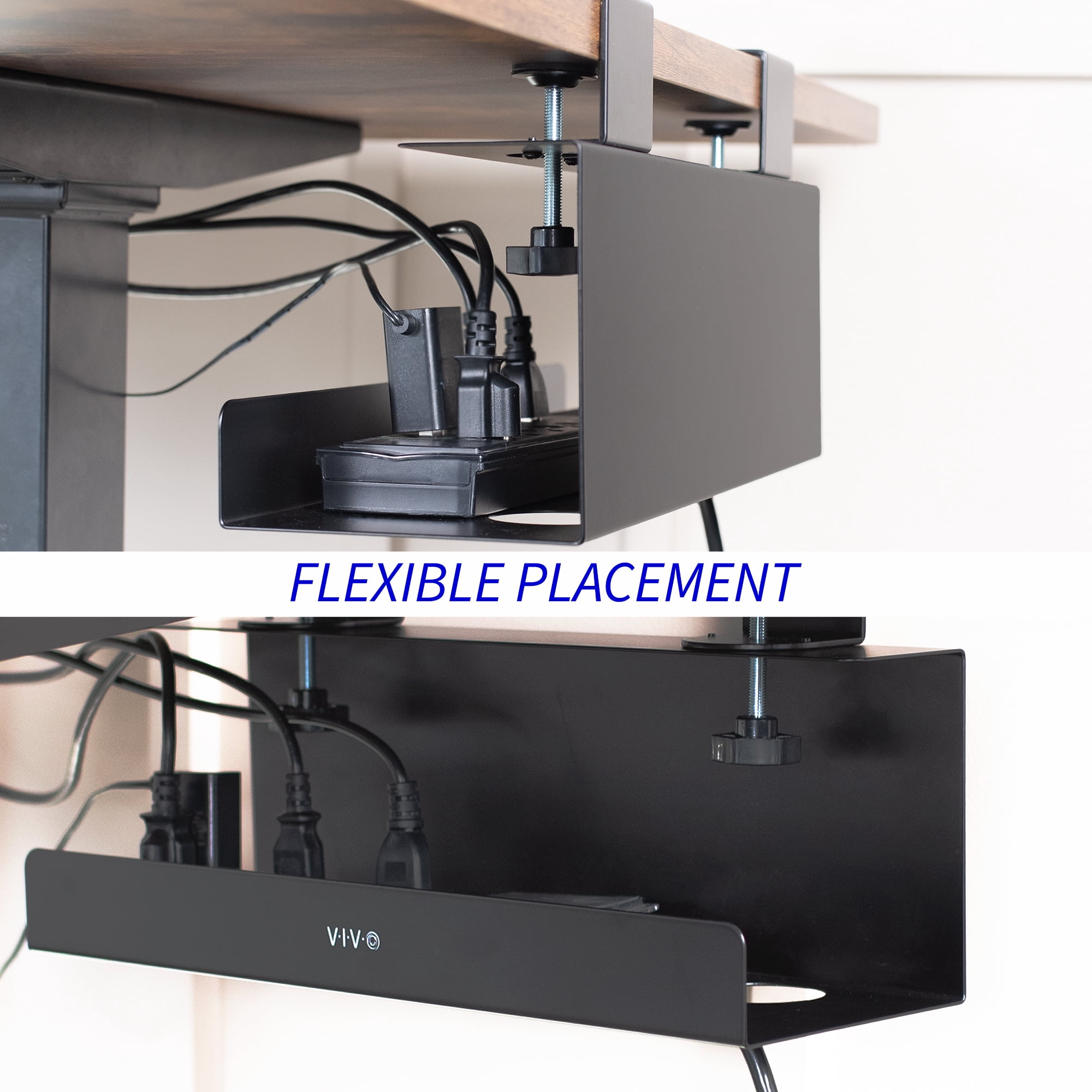 VIVO Black 17 inch Clamp-on Cable Management Power Strip Tray System for Desk
