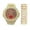 Gold/Red, variant on Bling-ed Out Oblong Case Two Tone Mens PP Look Watch with Matching Bling-ed Out Cuban Bracelet and Iced King Ring - 8475BTT Cuban Set (10, Gold)