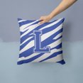 thumbnail image 2 of Letter L Initial Tiger Stripe Blue and White Fabric Decorative Pillow, 2 of 4