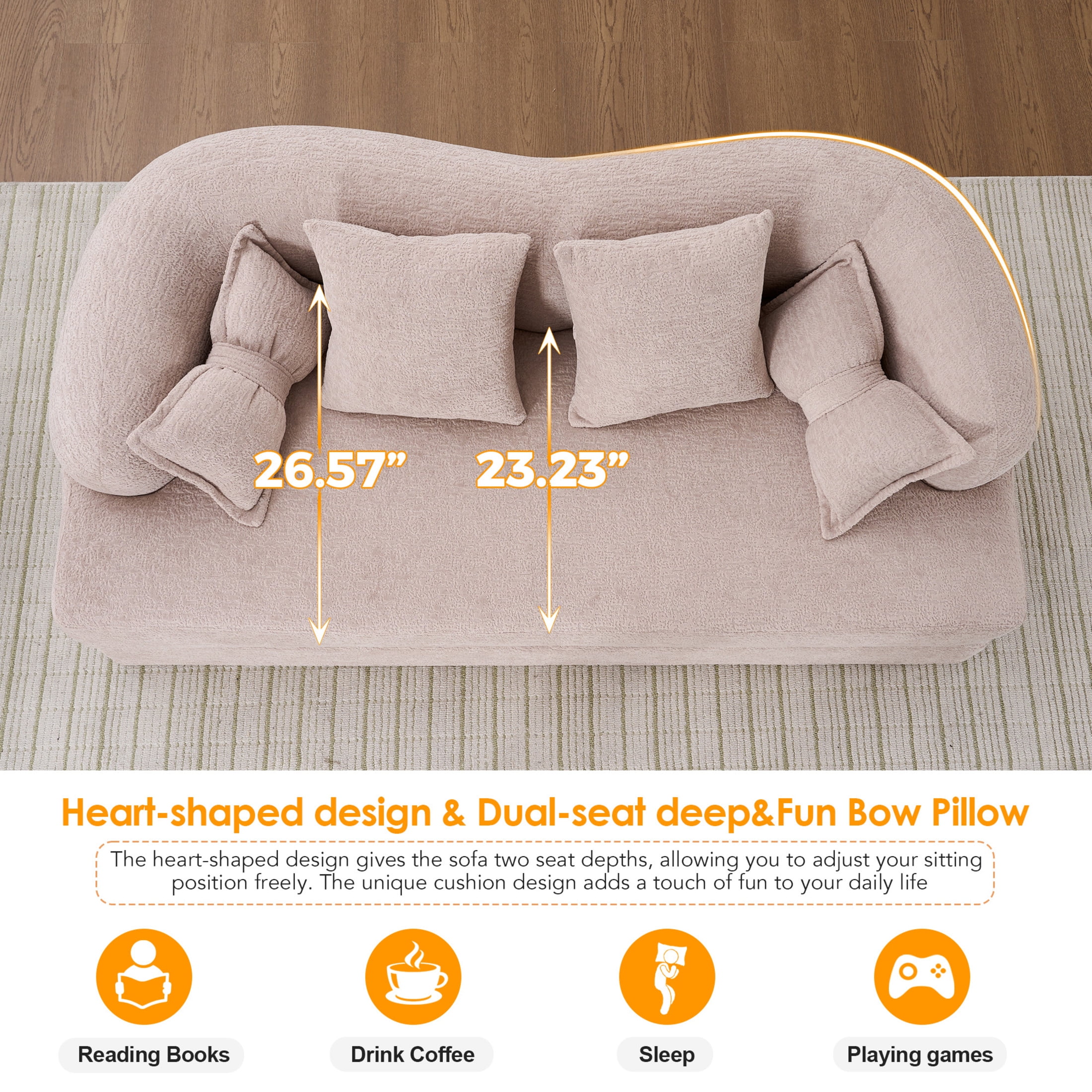 Noble House Erika 70" 2-in-1 Foldable Sofa Bed with Pillows, Boneless Chenille Convertible Sleeper Couch, Apricot