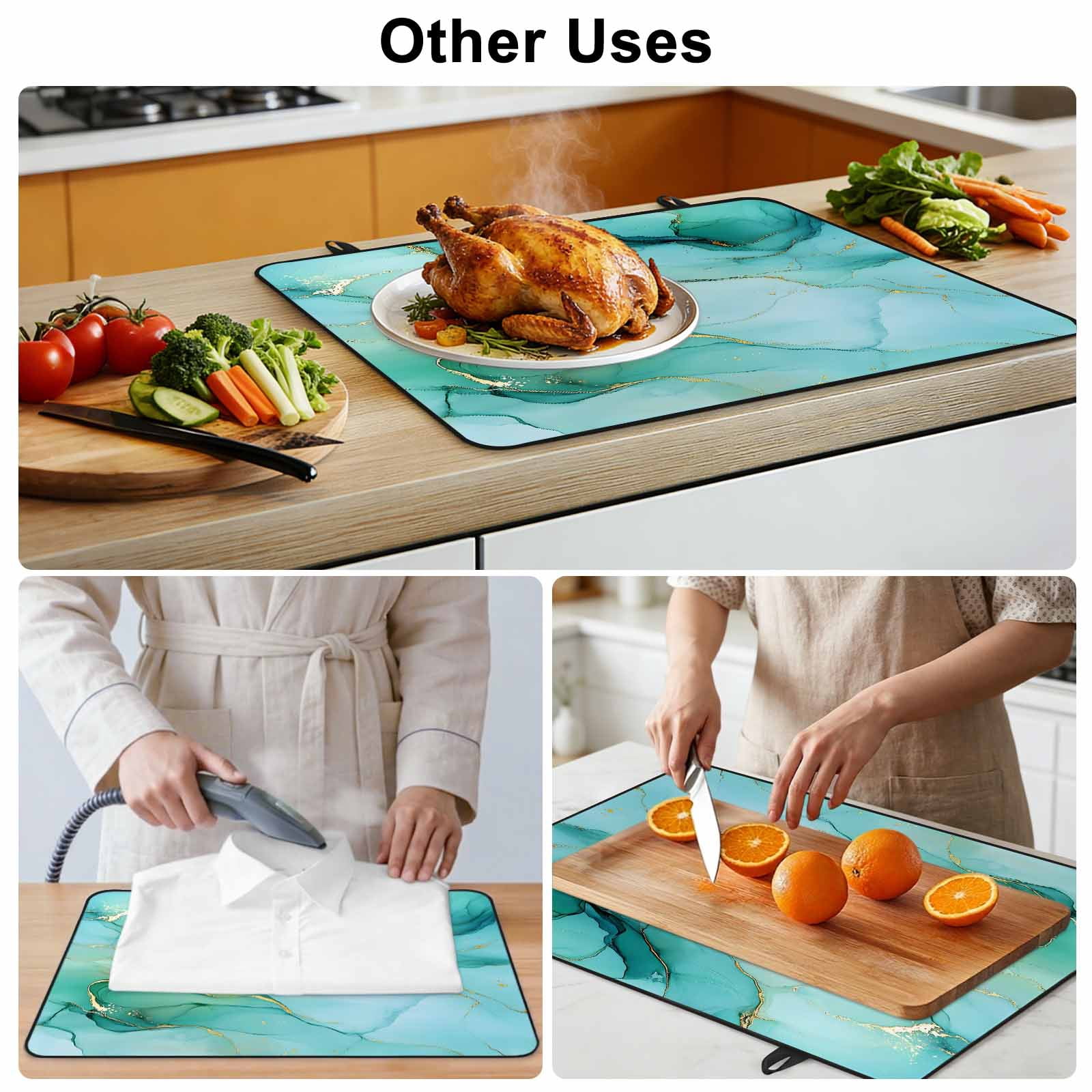 Teal Marble Stove Top Cover for Electric Stove, Heat-proof & Non Slip Glass Top Stove Cover Protector, Abstract Art Modern Ink Painting Kitchen Flat Cooktop Rubber Mat 24x21 Inches