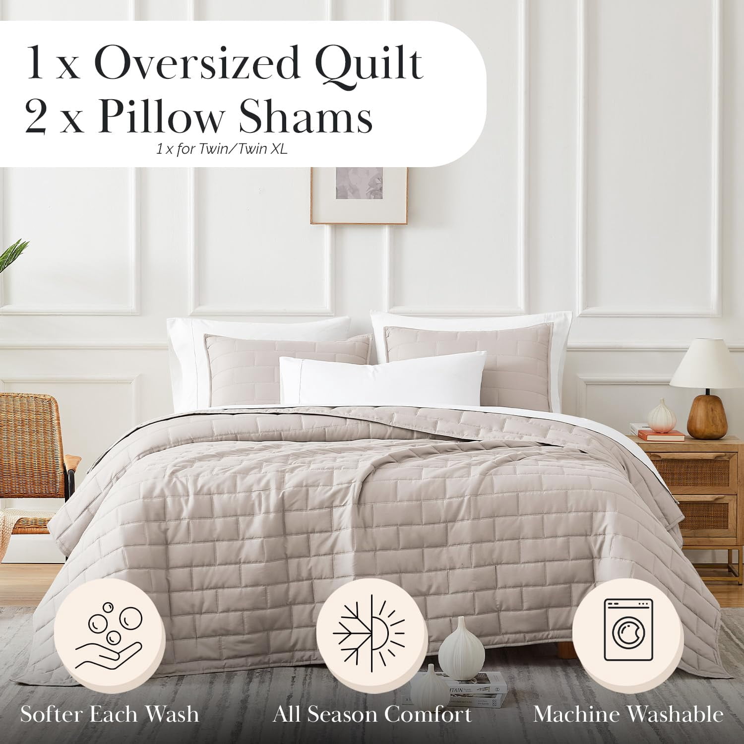 Lightweight Brickyard Embroidered 3-piece Brickyard Quilt Set by Southshore Fine Linens