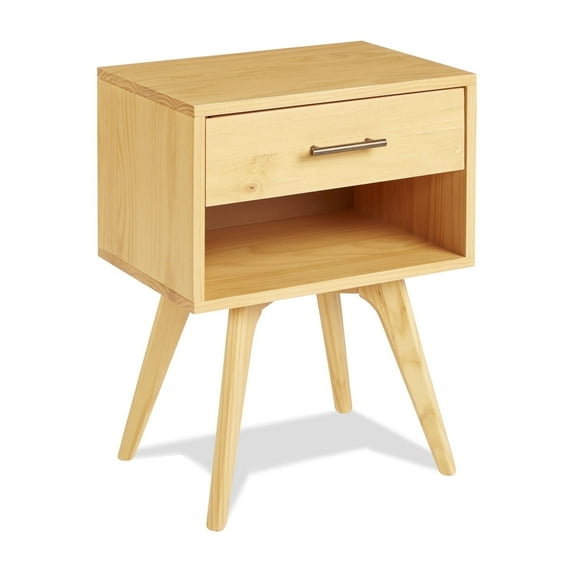 Camaflexi Mid Century Modern Nightstand 1 Drawer Night Stand with Open Shelf, Oak