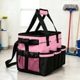 thumbnail image 4 of Large Canvas Cleaning Bag With Handle And Crossbody Strap, Multifunctional Storage Tool Bag For Cleaning Supplies, Roomy Divided Caddy For Home Office Organization, Pink White, 17.7 x 10.2 x 9 In, 4 of 6