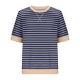 thumbnail image 4 of Lovskoo 2024 Striped Shirt Women Color Block Short Sleeve Crew Neck T-Shirts Casual Loose Pullover Tops Summer Tee Shirt Blue L, 4 of 5