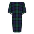 thumbnail image 4 of Modern Cute Blue And Green Plaid Women's Off The Shoulder Ruffles Summer Wedding Guest Loose Casual Party Beach Dress, 4 of 9