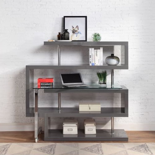 Writing Desk, Glass Computer Desk with Shelf Student Desk,Desk & Long