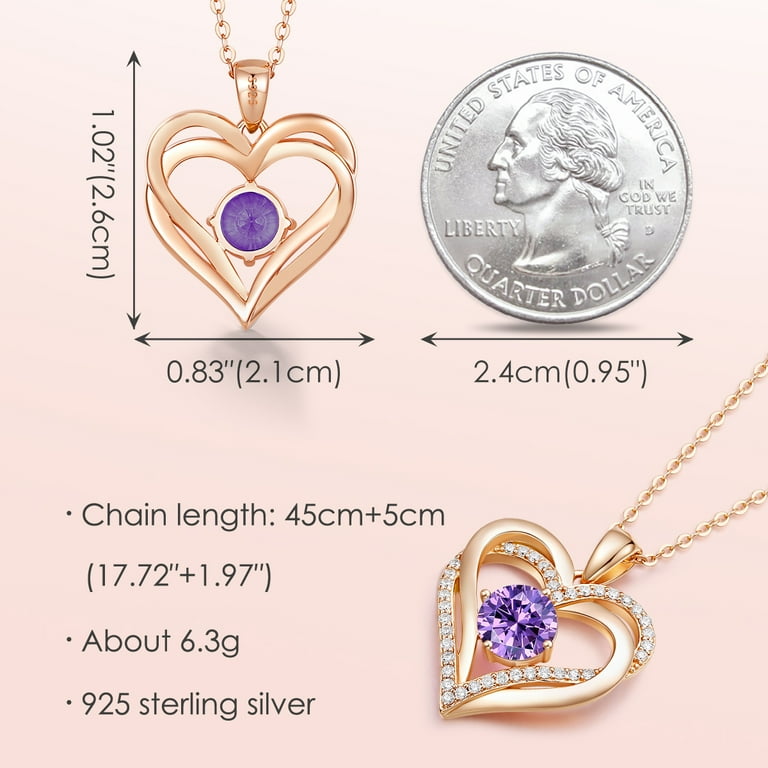 Women's 925 Sterling Silver Necklace With Pink Crystal & Moissanite - 14K White Gold Plated, Clover/Butterfly/Heart Pendant, Gift For Mom/Wife