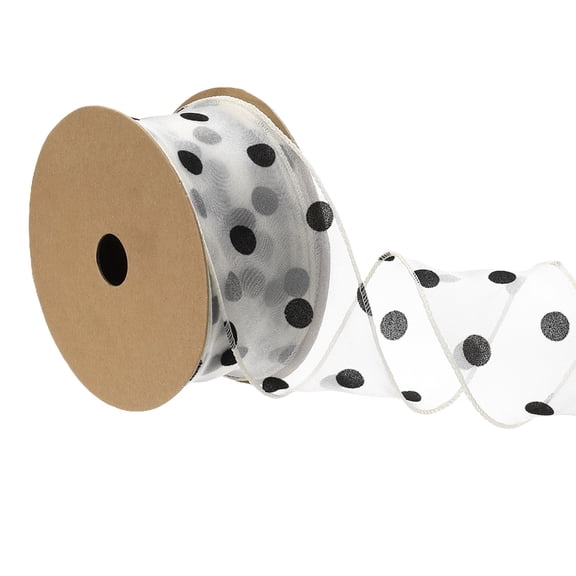 Uxcell Organza Ribbon (2 Inch x 10 Yards) - Polka Dot with Wave Ribbon Edge, for Gift Wrapping Wedding Hair Bows Bouquet DIY Crafts Decor, Beige