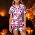 thumbnail image 2 of Leey-World Fall Pajamas Cute And Fun Cartoon Print Short Sleeved And Shorts Set For Kid's Halloween Parties Pjs for Girls 2T 3T 4T 5T 6T 7T 8T, 2 of 5