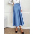 thumbnail image 3 of Blue Satin High Waist A-Line Midi Skirt Women Elegant Flare Skirt, 3 of 5