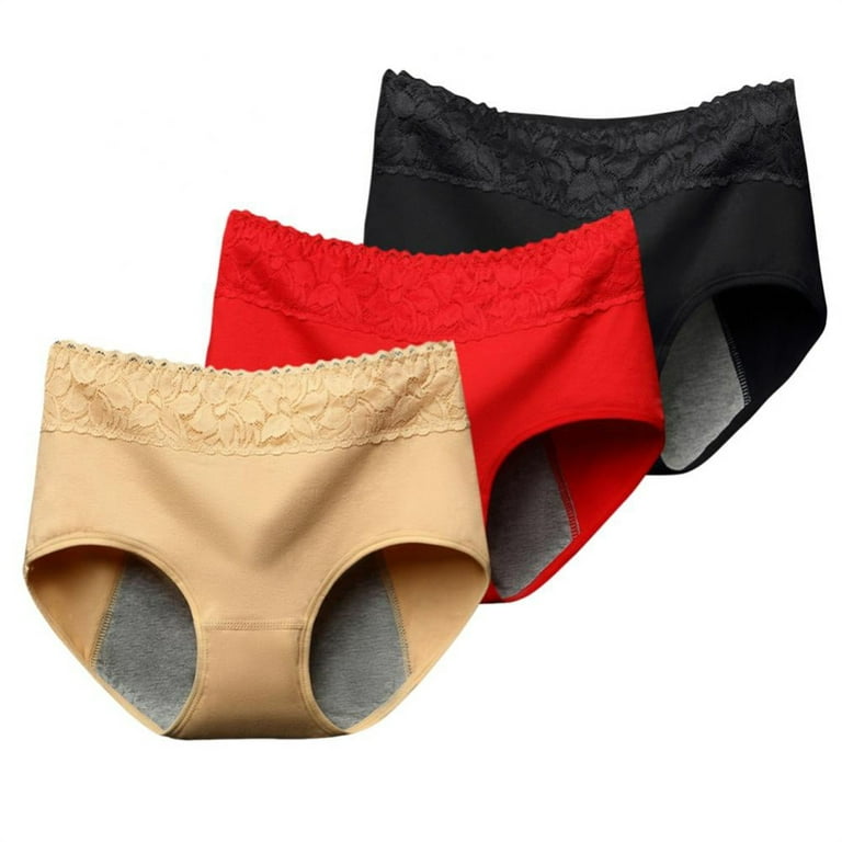 EHTMSAK Period Underwear for Womens Plus Size Absorbent Leak Proof Period  Thongs,period Panties Tangas 3 Pack Red 2X