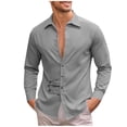 thumbnail image 2 of Ceisia Men's Relaxed Fit Stretch Long Sleeve Turndown Collar Shirt with Asymmetric Placket Gray M Gifts, 2 of 8