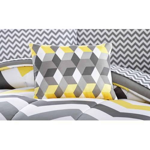 Mainstays Yellow Grey Chevron Bed In A Bag 6 Piece Bedding Comforter Set Twin Walmart Com Walmart Com