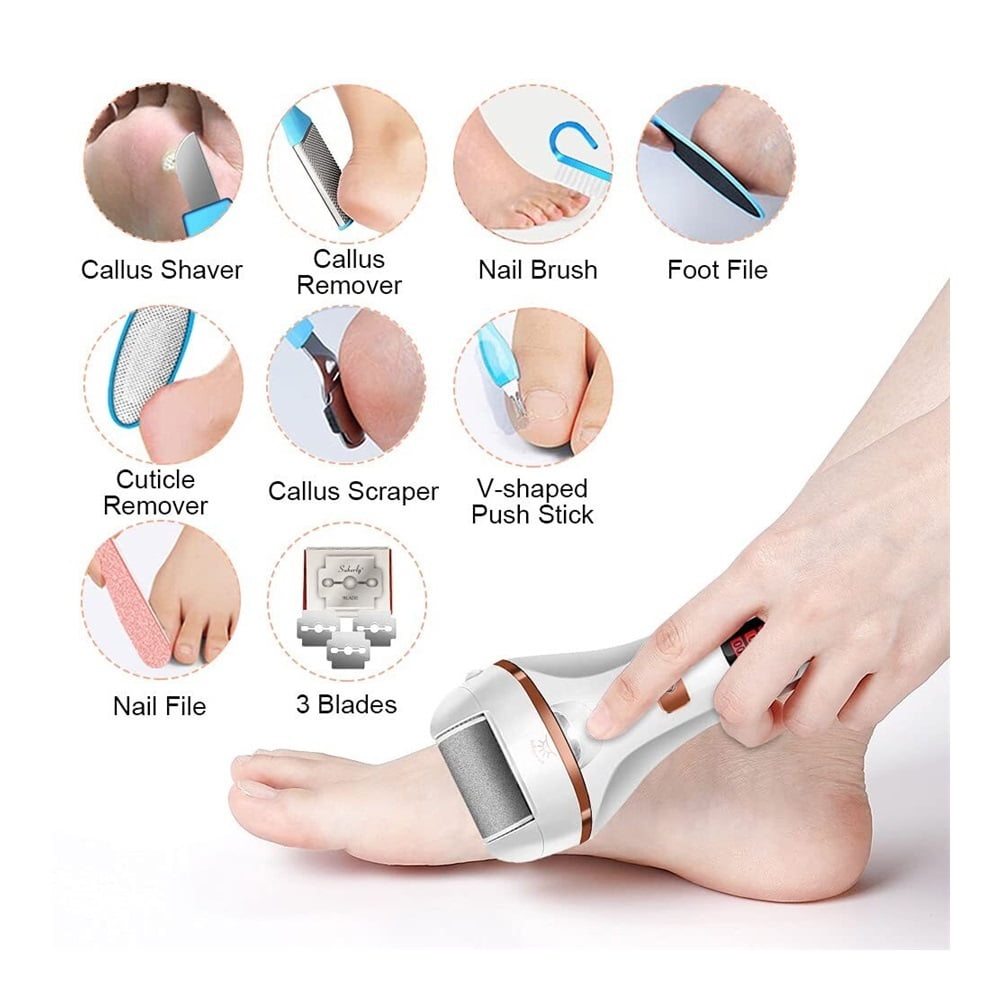 Electric Foot File Callus Remover, Rechargeable Pedicure Tools Foot Care Kit, Callus Remover for Feet with 3 Roller Heads,2 Speed, Display for Remove Cracked Heels Calluses and Hard Skin