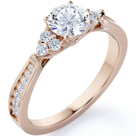 JeenMata Elegant 1.75 Carat Round Moissanite - Cluster - Tapered Band - Engagement Ring with Pave Accents - 18K Rose Gold over Silver