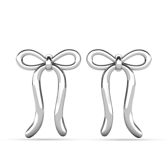 Cate & Chloe Lola 18k White Gold Plated Ribbon Bow Drop Earrings, Gift for Women