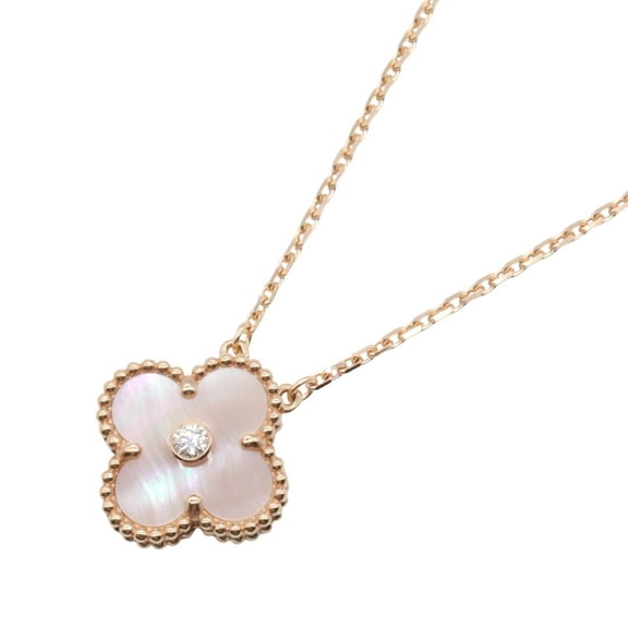 Pre-Owned Van Cleef & Arpels Vintage Alhamb Pink Mother-of-Pearl 1PD Necklace Jewelry 18KPG...