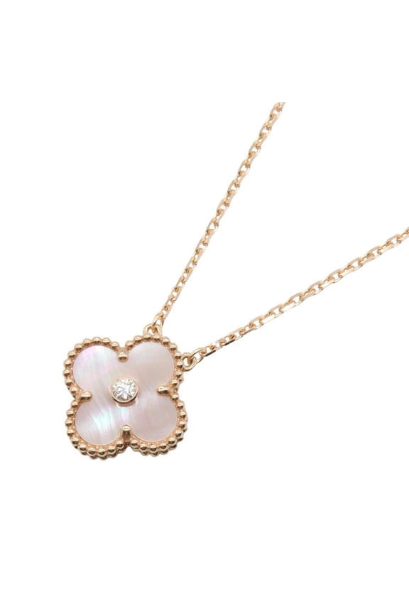 Pre-Owned Van Cleef & Arpels Vintage Alhamb Pink Mother-of-Pearl 1PD Necklace Jewelry 18KPG...
