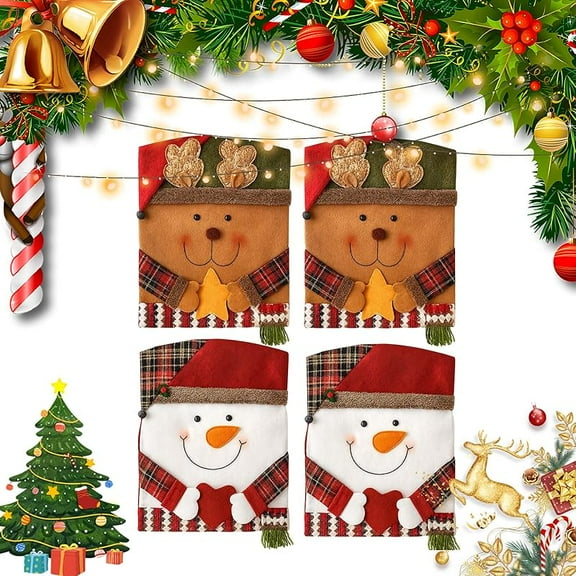 Cute Christmas Themed Chair Cover, 2025 New Removable Christmas Chair Covers Set of 2, Washable Christmas Chair Back Covers for Dining Room, or Hotel Decor (Elk Snowman)