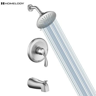 HOMELODY Shower Faucet System with Brass Valve Spout Tub Shower Faucet System Set Brushed Nickel 6 inch Rainfall Shower Head Mixer Tap Wall Mounted